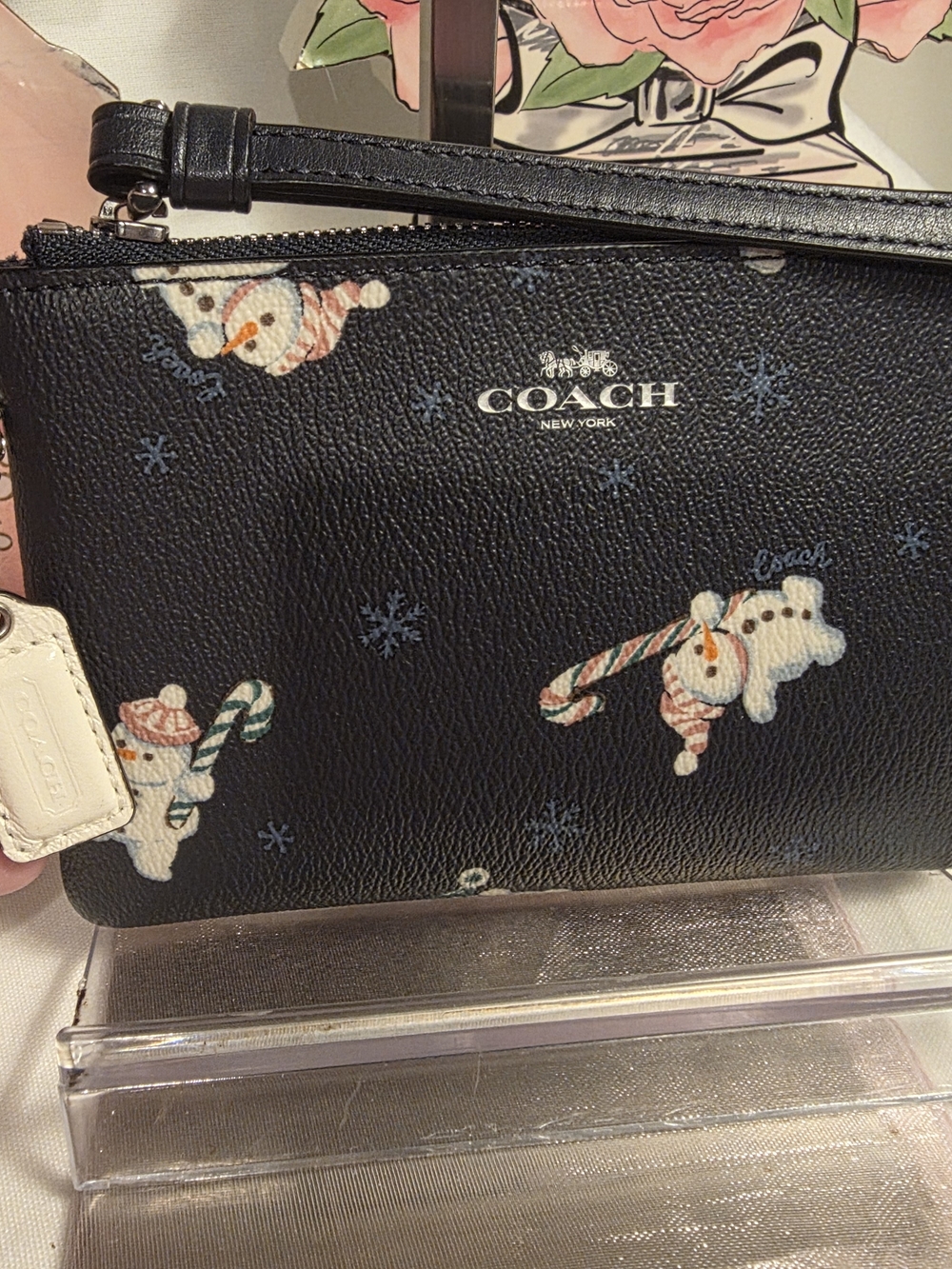Coach Black Snowman Print Wristlet Clutch
